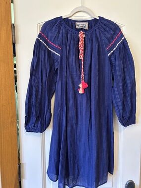 Conditions Apply Navy Long-Sleeve Dress with Pink Tassel Accents by Anthro
